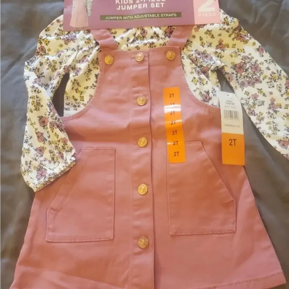 #5 BCBG Girls Kids' 2-piece Pink Romper Skirt Set with Floral Long sleeve Shirt - Picture 2 of 8